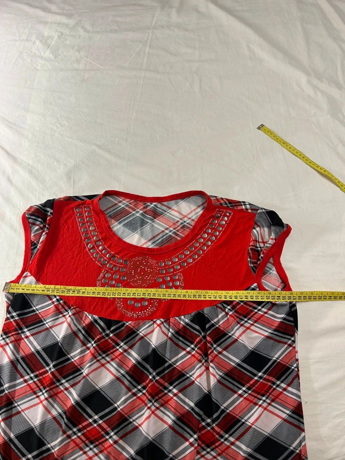 Vestido corto de verano a cuadros rojo vintage – photo 8